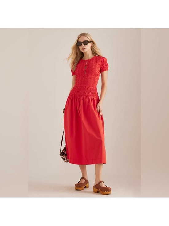 Damson Madder Dresses & Skirts - Damson Madder Red Midi Smocked Puff Sleeve Dress New With Tags